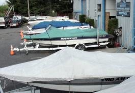 Boats parked outside Gonyea's Marine Service